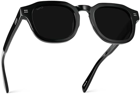 WMP Eyewear – Men's Square Polarized Sunglasses: Thick acetate frame, bold geometry, 5-cylinder hinges, 60s retro design.