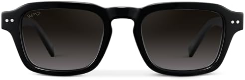 WearMe Pro - Men's Polarized Sunglasses: Narrow geometric frame, rectangular lenses, round studs, injection-molded metal core