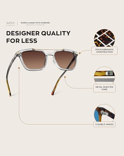 WearMe Pro Modern Men's Square Aviator Sunglasses - Bimetallic Bridge with Polarized Lenses