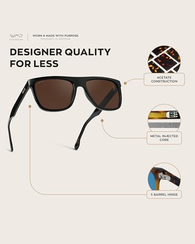 WMP Eyewear - Men's Bold Flat-Top Square Sunglasses, Polarized Lenses, 100% UV Protection, Lightweight and Durable