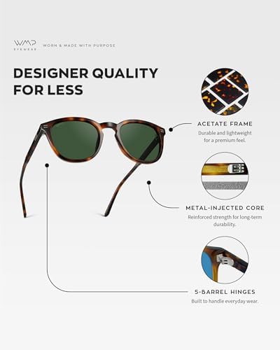 WMP Eyewear – Classic Round Polarized Sunglasses for Men, Premium Ultra-Thin Acetate Frame with Embossed Rivet Details