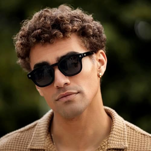 WMP Eyewear – Men's Square Polarized Sunglasses: Thick acetate frame, bold geometry, 5-cylinder hinges, 60s retro design.