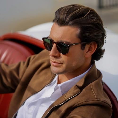 WMP Eyewear – Classic Round Polarized Sunglasses for Men, Premium Ultra-Thin Acetate Frame with Embossed Rivet Details