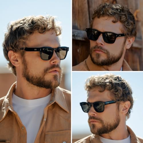 WMP Eyewear – Men's Polarized Rectangular Sunglasses: Thick Acetate Frame, Modern Style