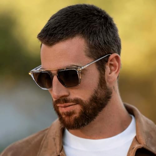 WearMe Pro Modern Men's Square Aviator Sunglasses - Bimetallic Bridge with Polarized Lenses