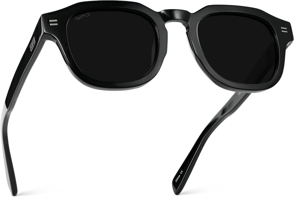 WMP Eyewear – Men's Square Polarized Sunglasses: Thick acetate frame, bold geometry, 5-cylinder hinges, 60s retro design.